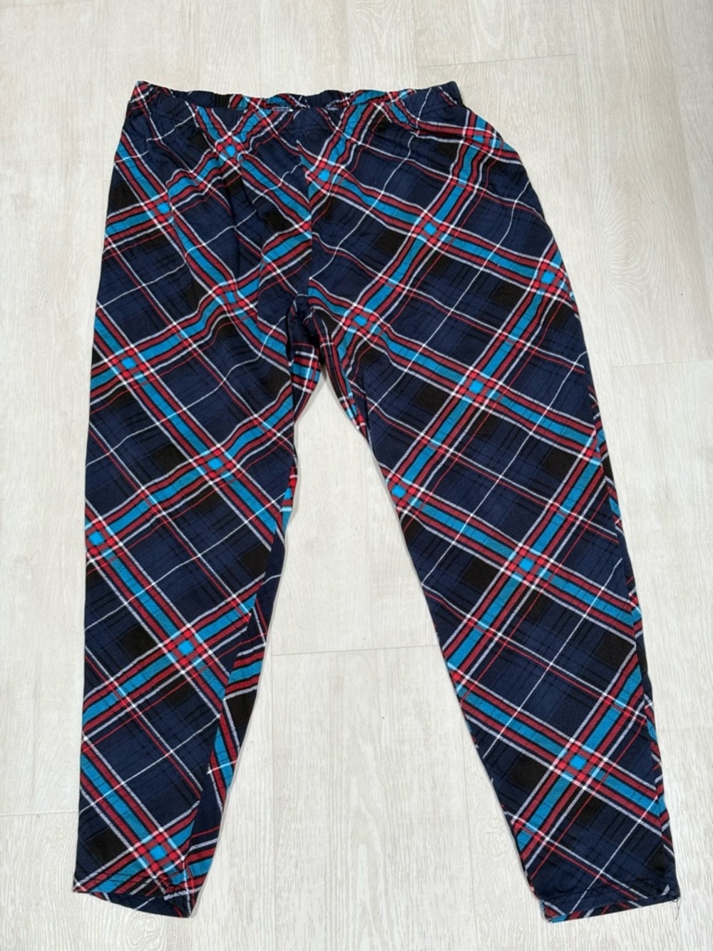 Bobbie Brooks Navy Plaid Leggings with Red and Teal Stripes
